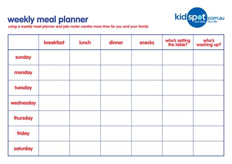 weekly family meal planner templates  allbusinesstemplatescom