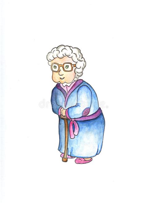 Old Lady In Glasses With Stick By Watercolors Lovely Old Woman Clipart