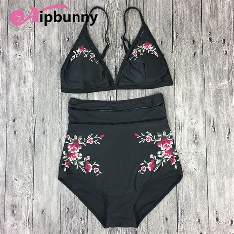 aipbunny embroidery black swimwear women sexy high waisted women