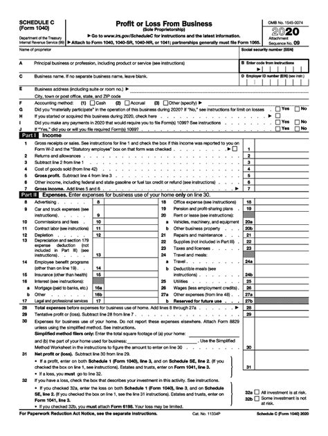 Irs 1040 Schedule C 2020 2022 Fill Out Tax Template Online Us