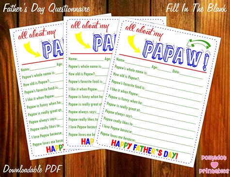 papaw fathers day questionnaire instant downloadable