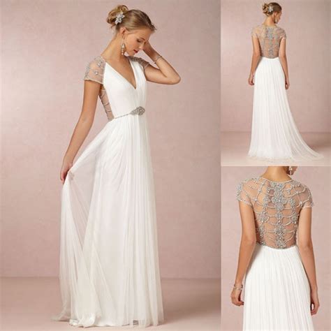 Custom Made 2014 New Arrival Chiffon Crystal Beaded Beach Wedding Dress