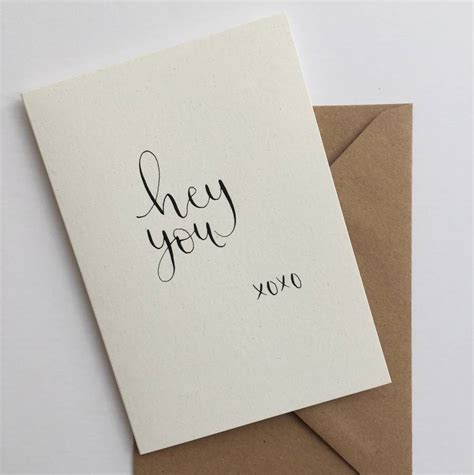 hey you modern calligraphy greeting card blank inside by kayleigh