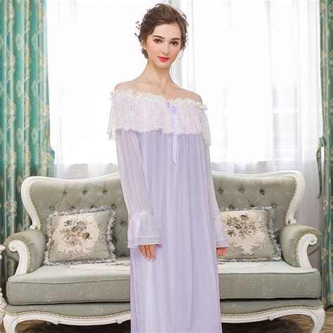 Womens Long Sheer Vintage Victorian Nightgown With Sleeves Womens Long