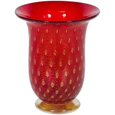 Italian Venetian Vase In Murano Glass Red And Gold For