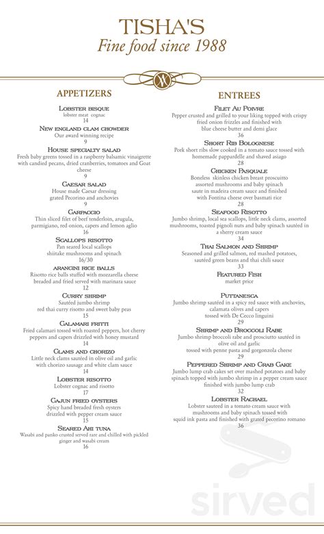 tishas fine dining menu  cape   jersey usa