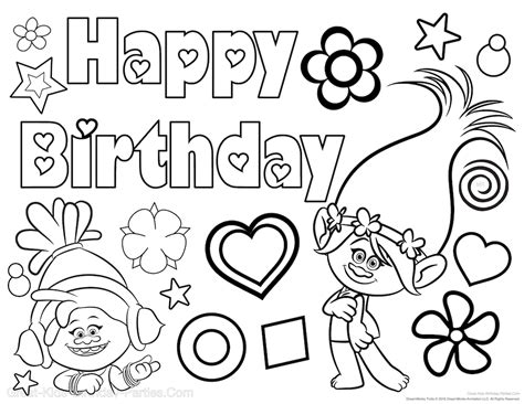 trolls birthday coloring page celebrate  birthday