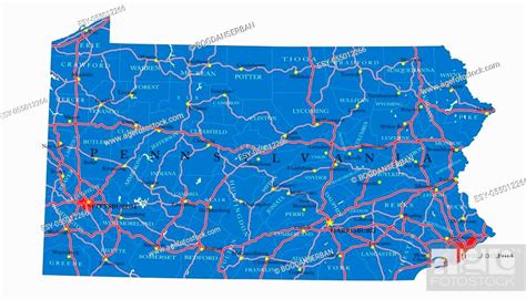detailed map  pennsylvania state  county borders roads  major