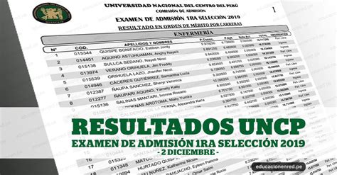 Uncp Publicó Resultados Examen Primera Selección 2019 2 Diciembre