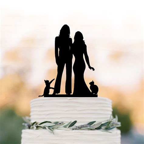 lesbian wedding cake topper with cat same sex mrs and mrs