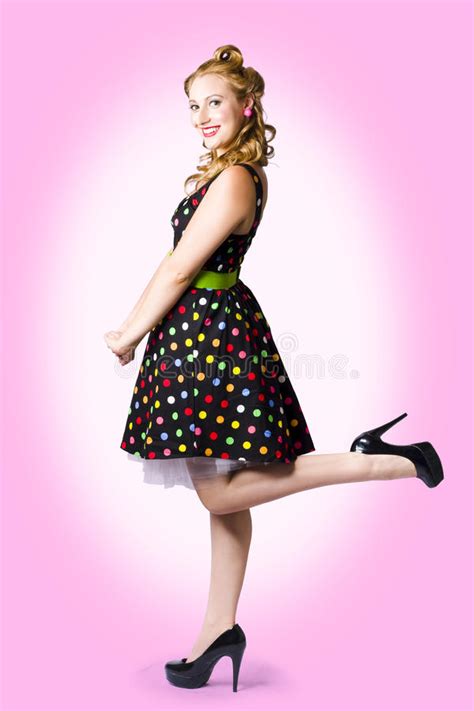 Cute Pin Up Style Fashion Model In Retro Dress Stock Image