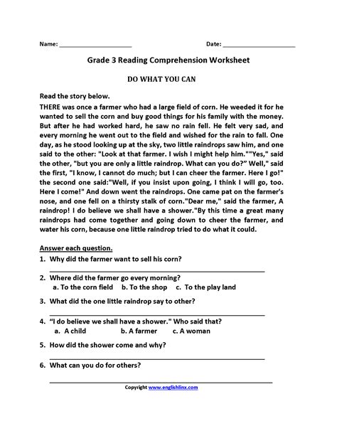 printable reading comprehension worksheets   grade reading