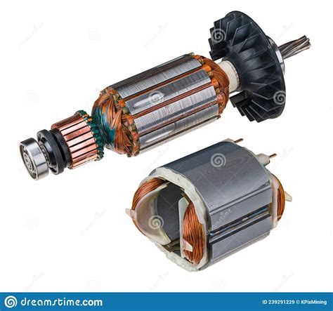 electric dc motor stator  rotor  plastic fan isolated   white background stock image