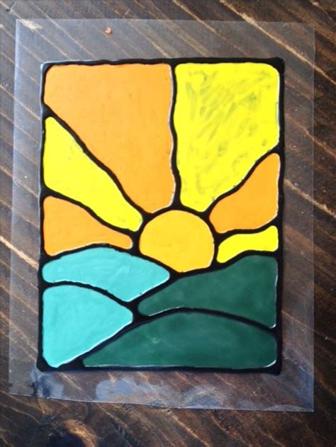Fake Stained Glass Made With Glue And Acrylic Paint On A Clear Plastic