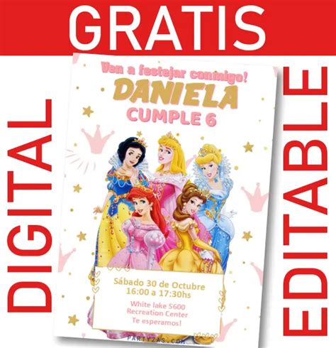 gratis invitacion princesas disney editable digital