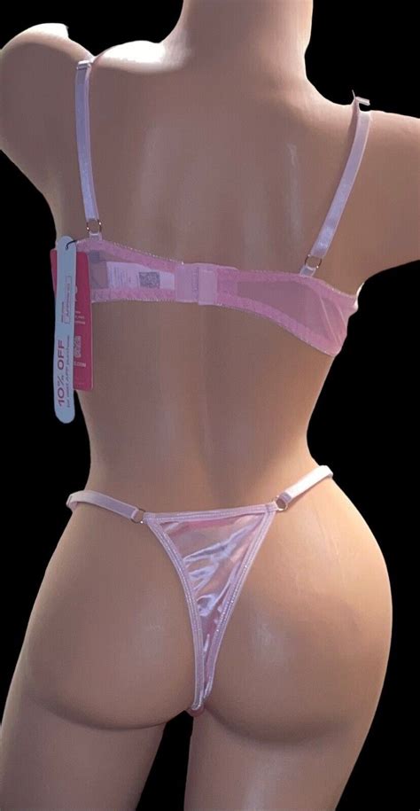 pc romwe vintage pink shiny satin glossy bra panties set womens  nos nwt ebay