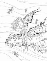 Coloring Pages Fairy Dragons Adult Dragon Fantasy Printable Fairies Mystical Books Book Mythical Fenech Elf Selina Color Print Creatures Rocks sketch template