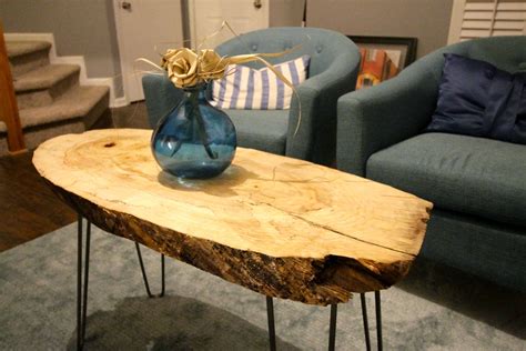 diy  edge wood slab coffee table