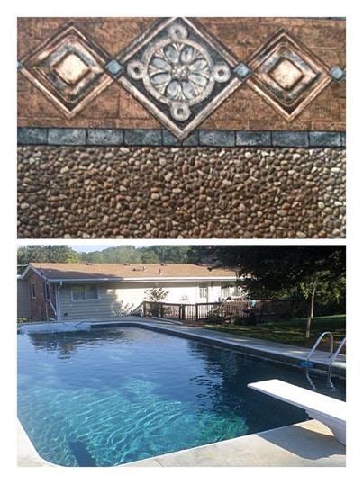 brown patterned  ground pool liner   pool  beautiful aqua color backyard