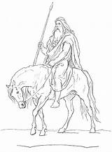 Odin Norse Goddesses Gungnir Atop Sleipnir Norwegian Troll Designlooter Kleurplaat sketch template