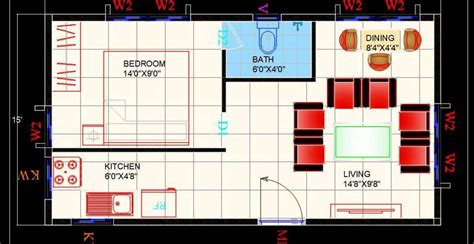 studio apartment interior floor layout cad plan plan  design