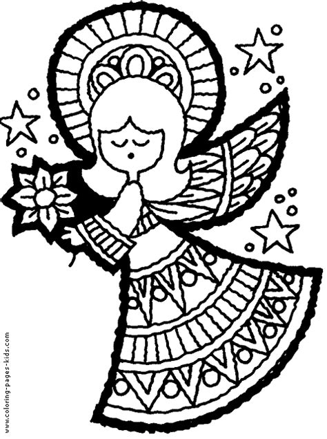 christmas angel   flower color page christmas coloring pages