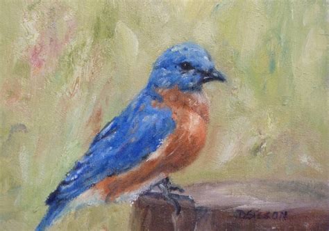 daily painting projects bluebird  stump oil painting bird art