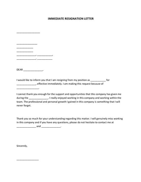 resignation letter  word