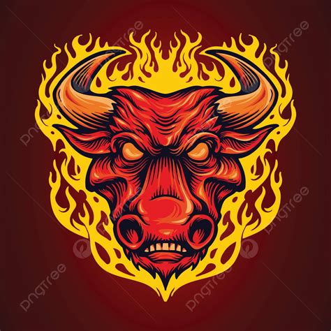 logo vektor perusahaan bisnis  maskot kepala banteng merah terbakar vektor logo