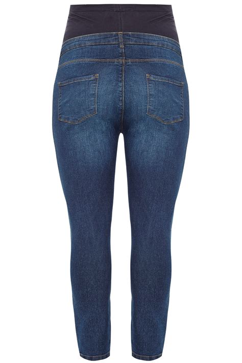 bump it up maternity dark blue mid wash skinny jeans with