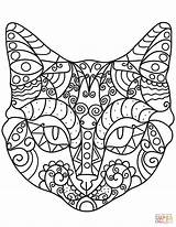 Cat Coloring Zentangle Head Pages Cats Printable Books Supercoloring Book sketch template