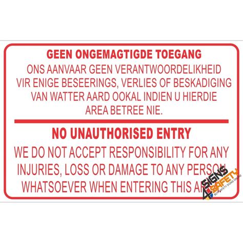 nosa sabs nr geen ongemagtige toegang  unauthorised entry disclaimer sign