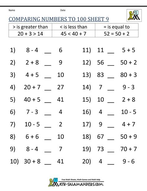 greater    worksheet comparing numbers