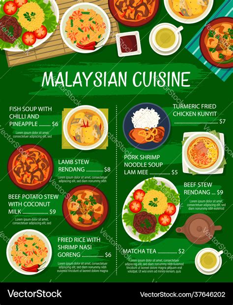 malaysian food menu malaysia cuisine lunch poster vector image