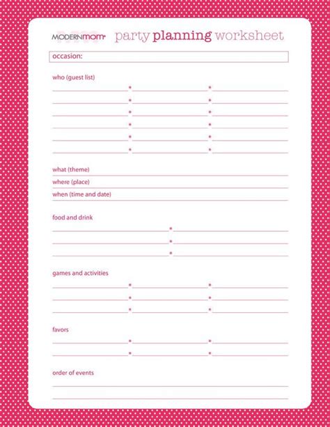 party planning worksheet modernmomcom perfectly printable