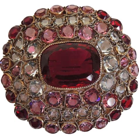 hobe pin brooch ruby red pink clear rhinestones from whatwasisvintage on ruby lane