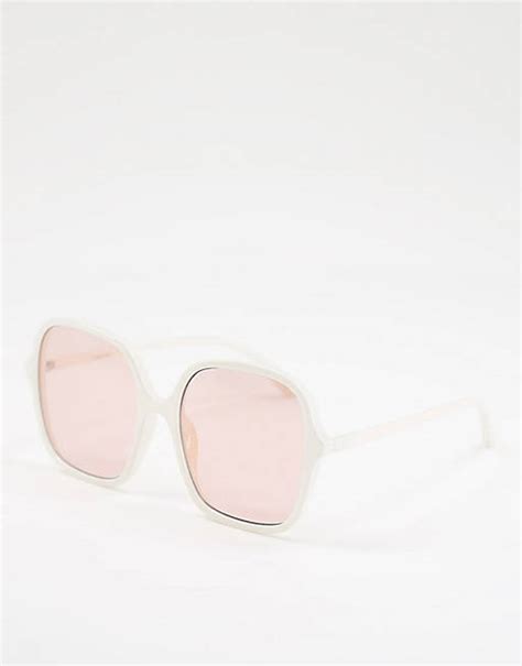 asos design zonnebril met montuur   wit met bruine glazen cream asos
