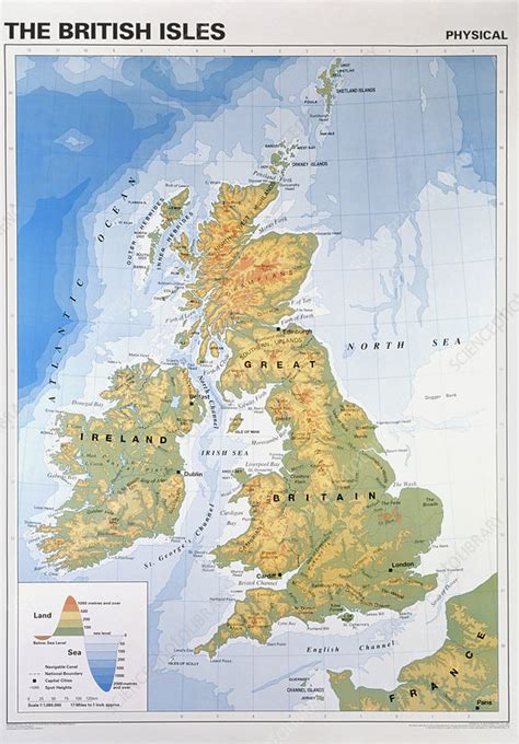 physical geography map   british isles stock image  science photo library