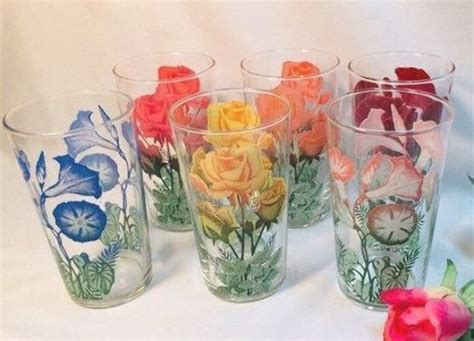 Vintage Floral Drinking Glasses Set Of 6 Vintage Aardewerk Vintage
