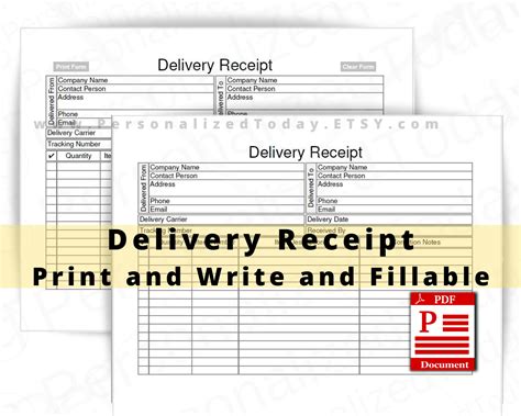 delivery receipt fillable  print  write  files  etsy espana