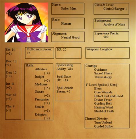 be a sailor scout in dnd with these character sheets