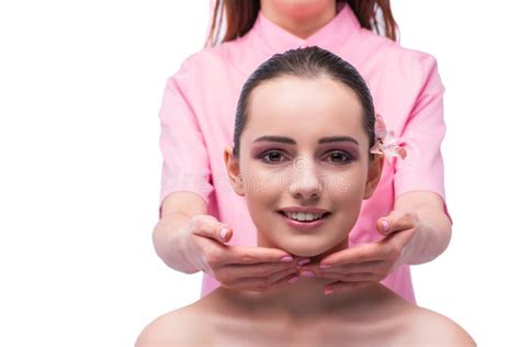 The Beautiful Young Woman During Face Massage Session Stock Image