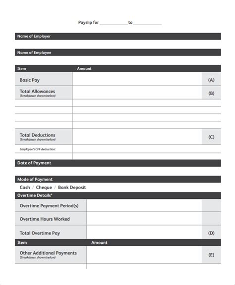 payslip sample  word format  template