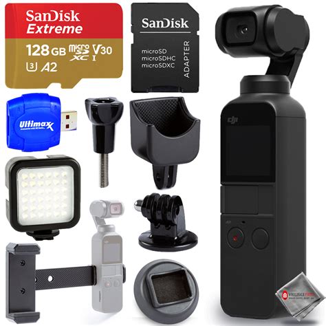 dji osmo pocket handheld  camera  axis gimbal bundle  sandisk extreme gb microsd led