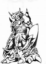 Wargreymon Monochrome Digimon sketch template