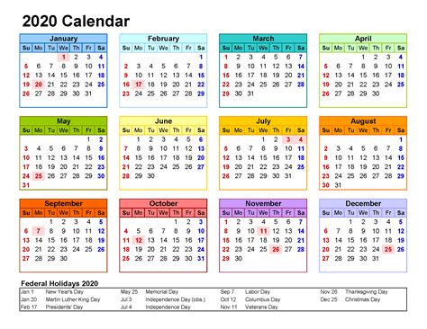 printable  yearly calendar  holidays