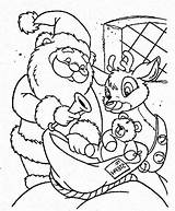 Coloring Santa Reindeer Claus Christmas Sack Putting Toys Para Kids Antonym Template sketch template