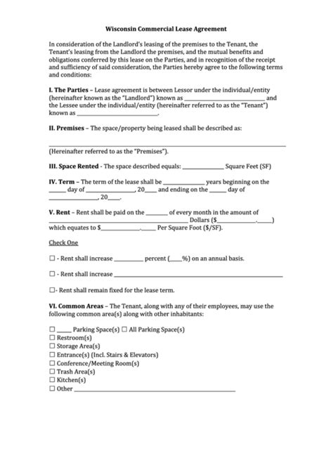 fillable wisconsin commercial lease agreement template printable
