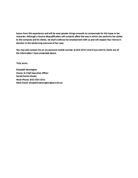 sample character reference letter  court   employer