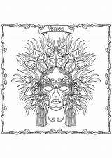 Carnival Mask Coloring Feathers Venetian Ornaments Pages Venice Incredible Many Little Details Adult sketch template